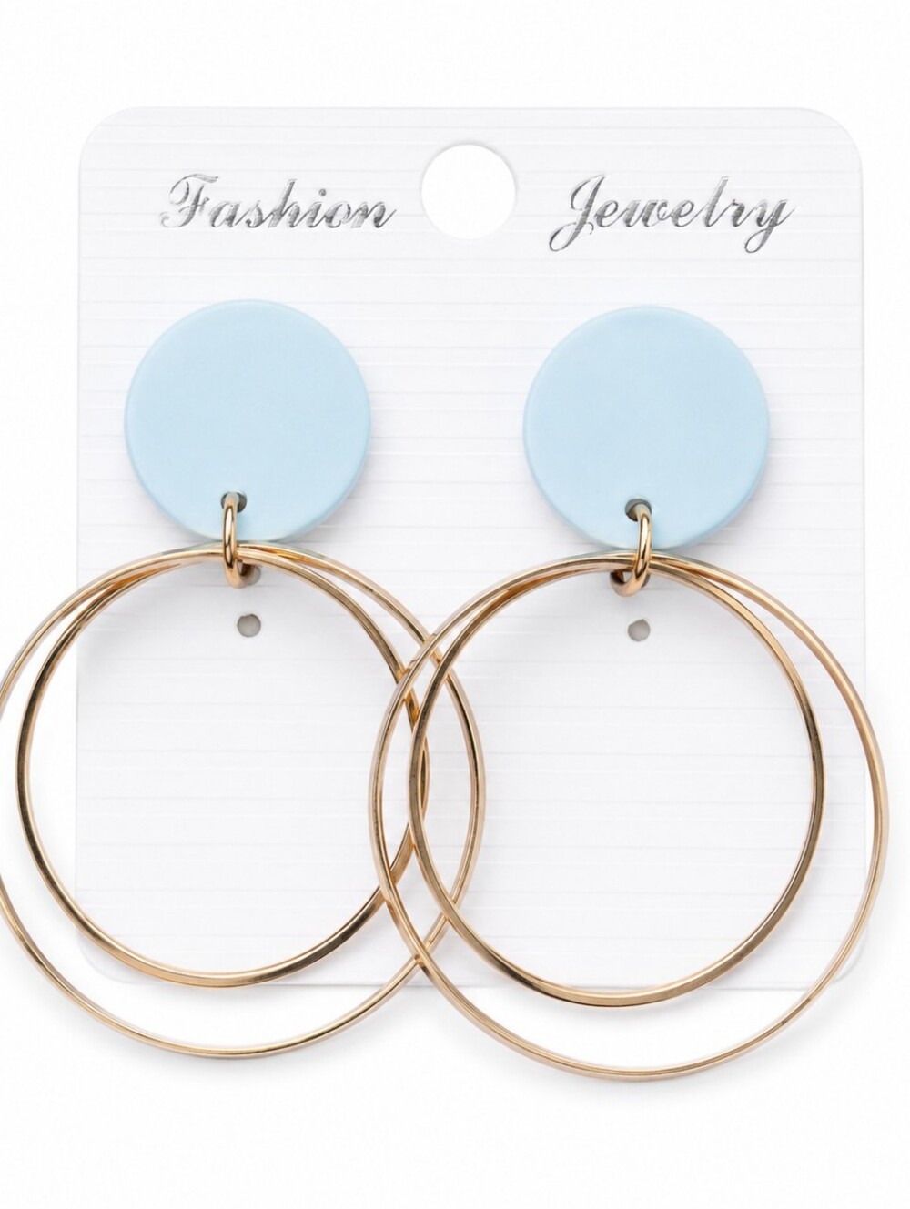 Light Blue Double Hoop Dangle Earrings Gold Tone Statement Drop Boho Fashion